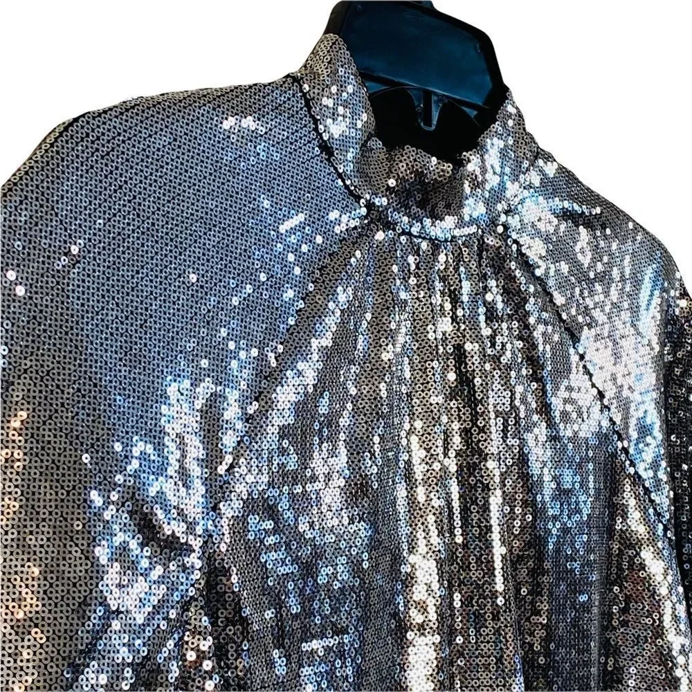 RtA Tennessee Peasant Silver Sequin Bell Sleeve Top Sz XS NWT - Picture 10 of 16